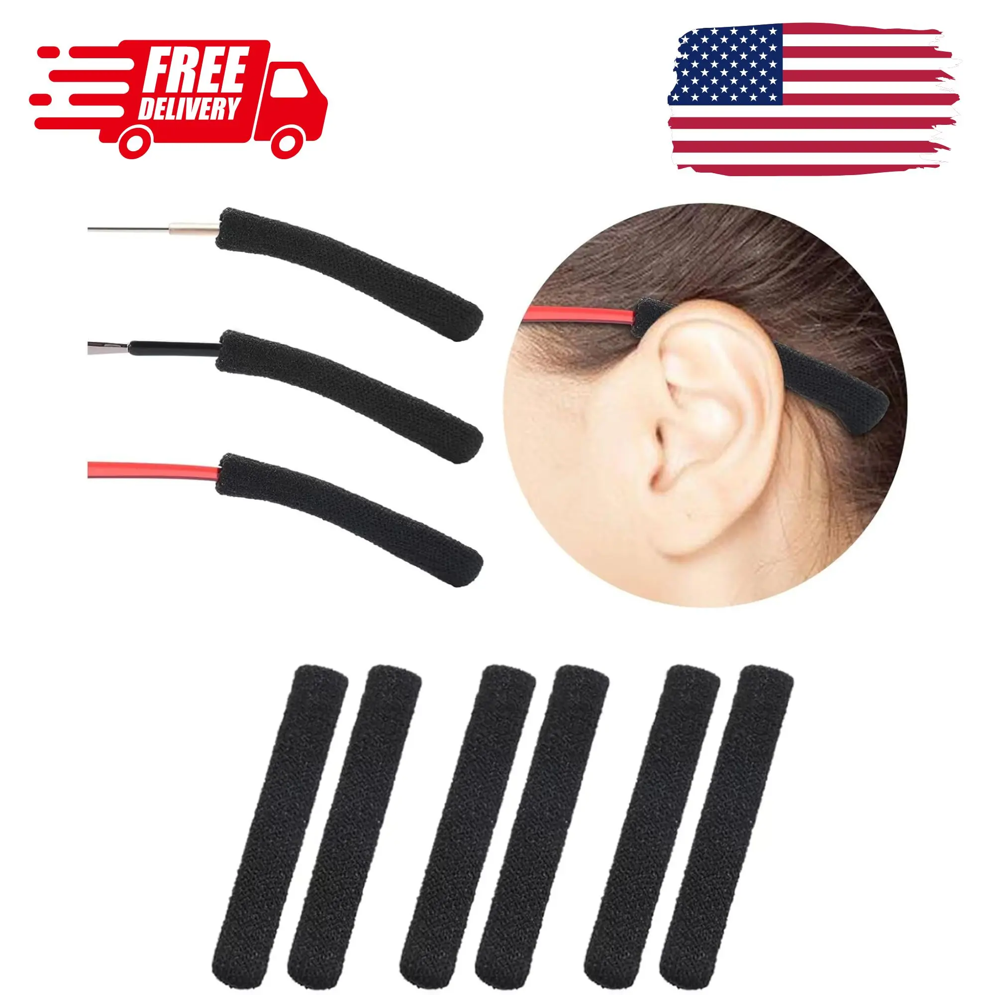 Soft Knitting Cotton Glasses Ear Cushion, Anti-Slip Black 3 Pairs