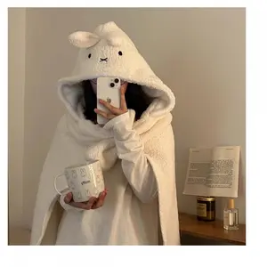 MIFFY plush blanket Kawaii girls autumn and winter thick warm blanket student children nap shoulder strap hat integrated blanket