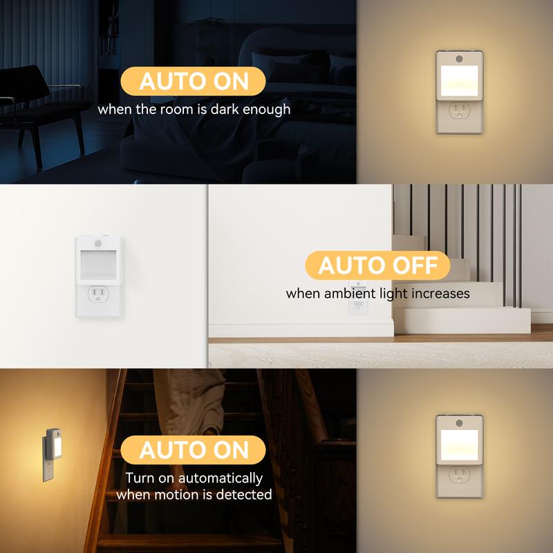2Pack Motion Sensor Night Light,Motion Activated Night Light, Night Lights Plug into Wall Motion Sensor, 3000K Warm White, Adjustable Brightness, for Kids Adults Bathroom Bedroom