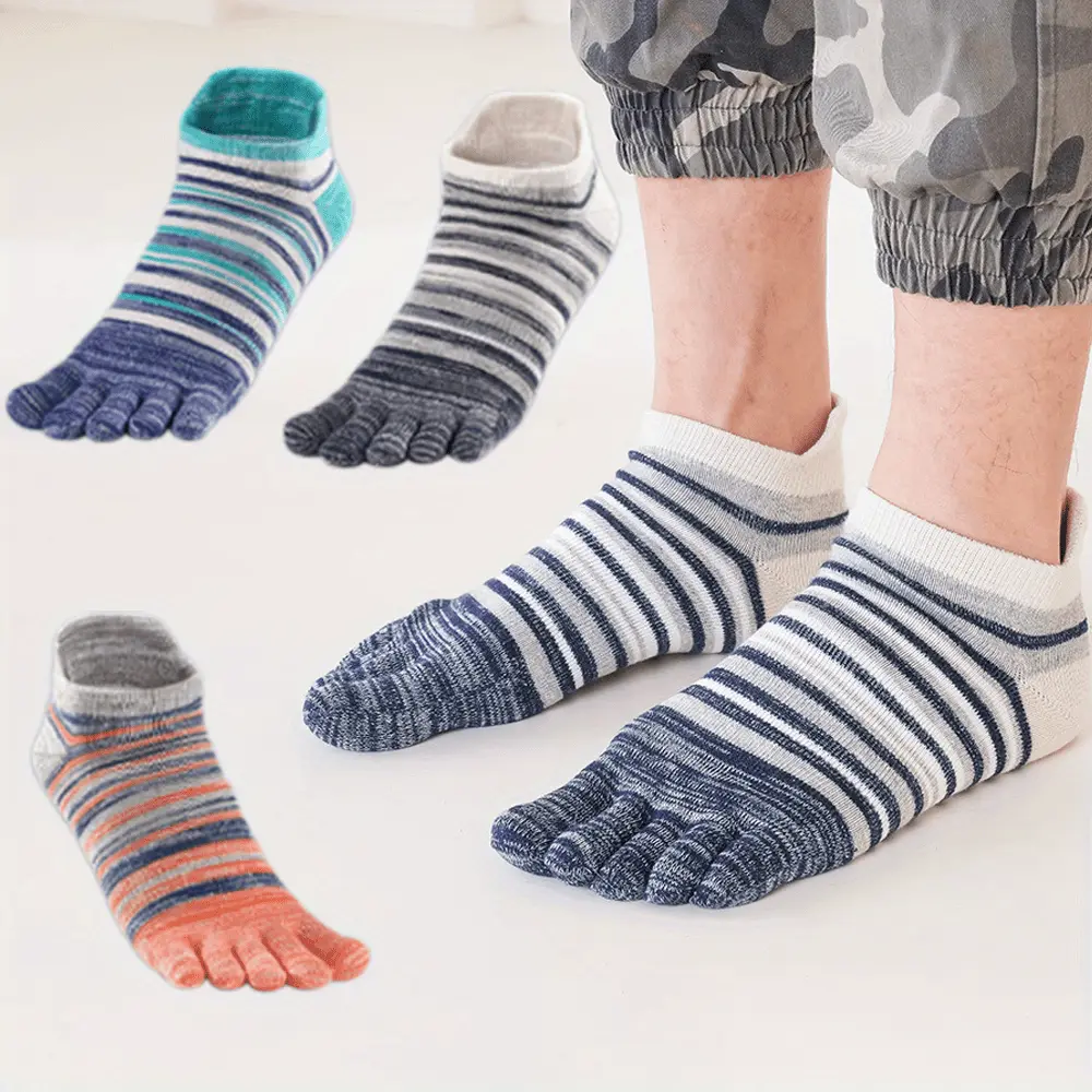 3 Pairs of Men'S Toe Socks, Ankle Running Socks, Breathable Five Finger Socks, Casual Sports Socks, Sweat Absorbing, Breathable, Comfortable, Suitable for All Seasons, Suitable for Running, Walking, Hiking, Camping and Various Sports