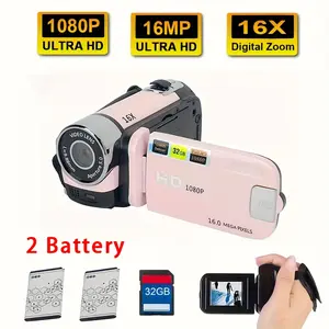 A Camera with A 270° Rotating LED Flip Screen, Equipped with A 32GB Memory Card 16x Digital Zoom Camcorder, 1080P, 2.4-inch Screen Display, New High-definition Wide-angle Camera, Portable Camcorder, Suitable for Home And Outdoor Recording, A Camera
