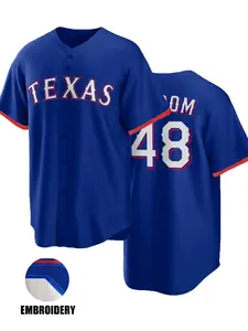 Men's Letter & Number Embroidery Baseball Jersey, Casual Loose V Neck Short Sleeve Baseball Top for Outdoor Sports, Baseball Training Jersey for Men