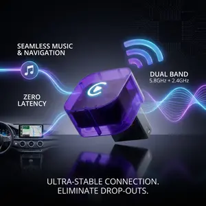 Upgraded Wireless CarPlay Adapter & Android Auto 2-in-1 Dongle, 5.8G Mini Plug & Play (Purple Transparent Edition) apple carplay plug