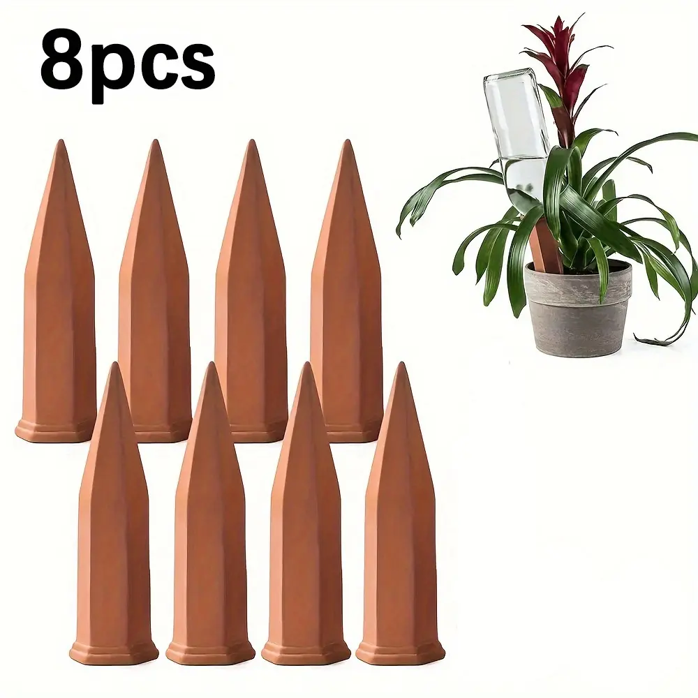 8pcs Ceramic Terracotta Automatic Watering Picket, Automatic Watering Kit - Automatic Watering Device for Indoor/Outdoor Potted Plants, Terracotta Pile for Greening, Automatic Watering System for Healthy Plant Growth, Garden Watering