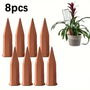 8pcs Modern Ceramic Terracotta Automatic Watering Picket - Automatic Watering Device for Indoor/Outdoor Potted Plants, Terracotta Pile for Greening, Automatic Watering System for Healthy Plant Growth, Garden Watering | Natural Appearance |