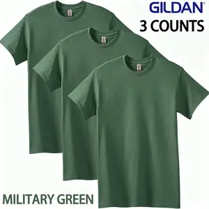GILDAN G5000 3 Pack Assorted Colors T-Shirts Men 100% Cotton Heavyweight Blank Tees Crew Neck Short Sleeve Plain T-Shirt Value Pack Size S-4XL