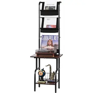 Record Player Stand, 5 Tiers Tall Vinyl Record with Charging Station USB Ports, Turntable Stand with Record Holder Display Shelf for Living Room, Bedroom, BlackVEVOR Super Brand Day
