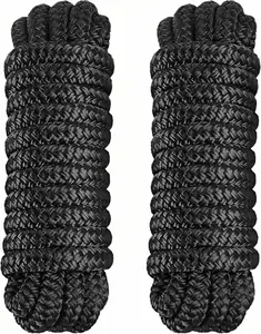 2 Pack 3/8" x 15' Dock Lines - Marine Grade Nylon Boat Rope with 12" Loop for Docking and Mooring - Double Braided Boat Lines, High Strength, Easy Handling, Fray Resistant - Black