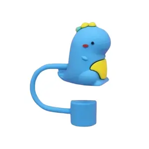 Blue Dino 3D Straw Cover + 2 Sizes Available + Standard Straw 6-8mm Diameter & XL 10mm Diameter Straw + Reusable + Dishwasher Safe + Silicone + Drinkware + Straw Topper + Straw Dust-Cap