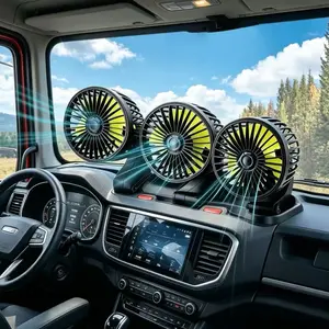 Car three head fan, 360 ° rotation adjustment, with phone number plate, portable fan, car cooler, adjustable wind speed, rear USB fan, children's dual head car fan, rear headrest, without battery, suitable for sedans, SUVs and RVs, USB Powered Fan