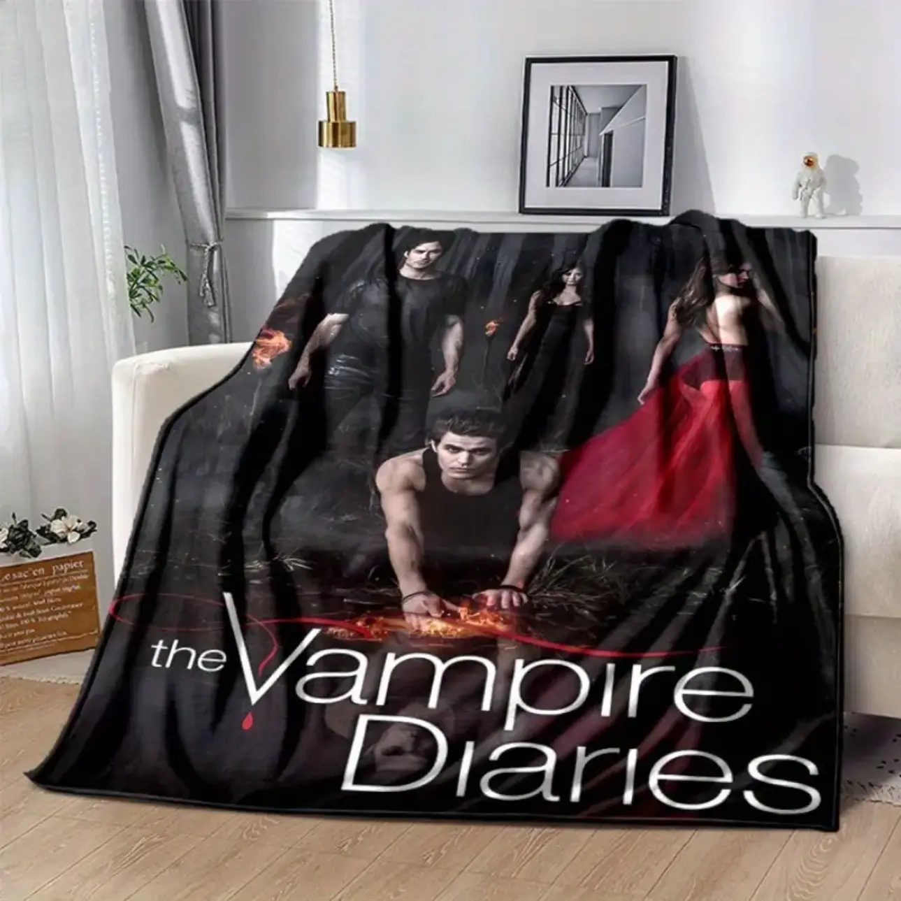 The Vampire Diaries Throw Blanket, Gothic Vampire Romance Drama Graphic Soft Cozy Plush Bed Blanket, Lightweight Warm Blankets for Bedroom Decor, Couch Sofa Living Room, Gifts for TV Series Fans
