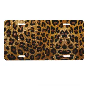 Glitter Leopard Print Front License Plate for Women Car Vanity Plates Decorative Aluminum Metal Cute Novelty License Plate Cover for Men 6x12 Inch