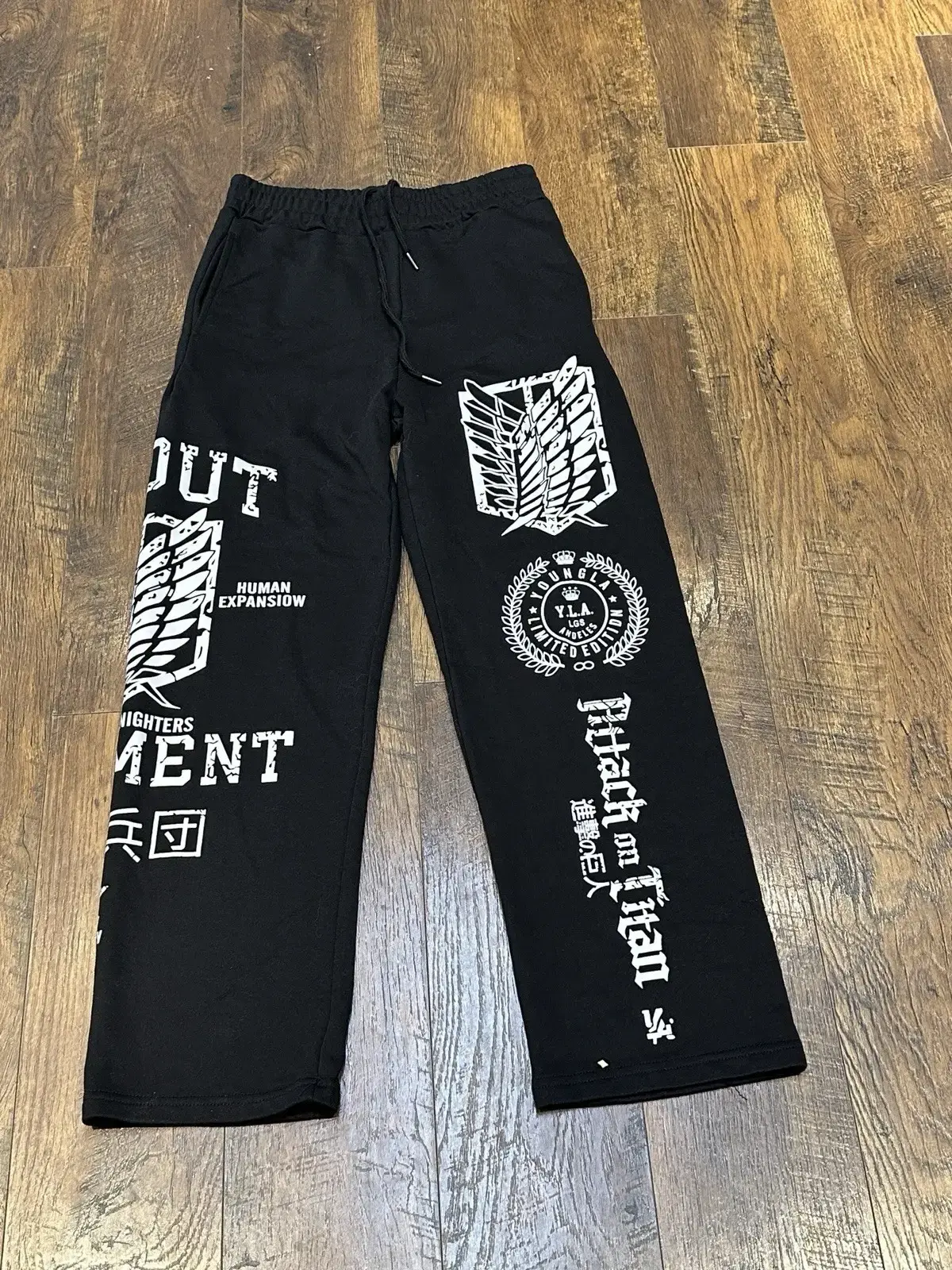 Anime x Yla Graphic Sweatpants Men Loose Fit Black Streetwear Baggy Pants