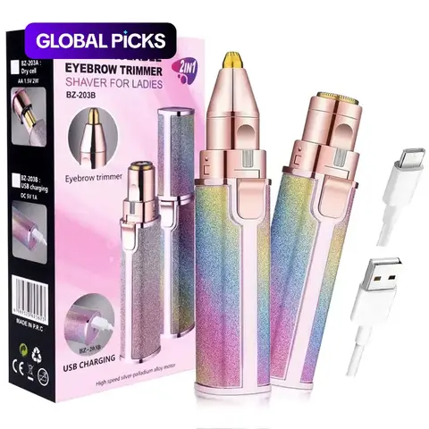 2-in-1 Electric Eyebrow Trimmer, 1 Set Portable Facial Hair Remover, Cordless Shaver, Rechargeable Shaver Machine, Lip, Facial and Body Hair Removal Tool with LED Light, Rechargeable Women's Shaver and Brow Shaper #GLOBAL PICKS