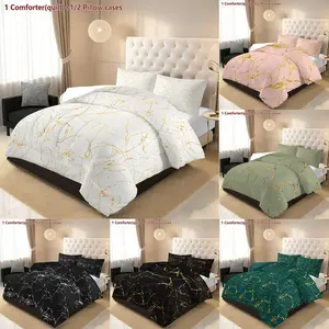 Marble Pattern Quilt Set, High-Definition Digital Print Bedding, Skin-Friendly Breathable Fabric, Perfect Gift for Home & Hotel Use