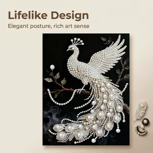 DIY Pearl Painting Kit, Full Pearl Peacock Design, Self-Adhesive Pearls & Diamonds, Home Decor, New House Gift, Craft Lovers