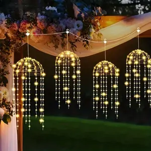 Solar Powered Hanging Jellyfish Lights, Outdoor Hanging Lights, Solar Garden Lights, Flashing Wind Chime Decorative Lights, Romantic Valentine's Day Atmosphere, 8 Lighting Modes