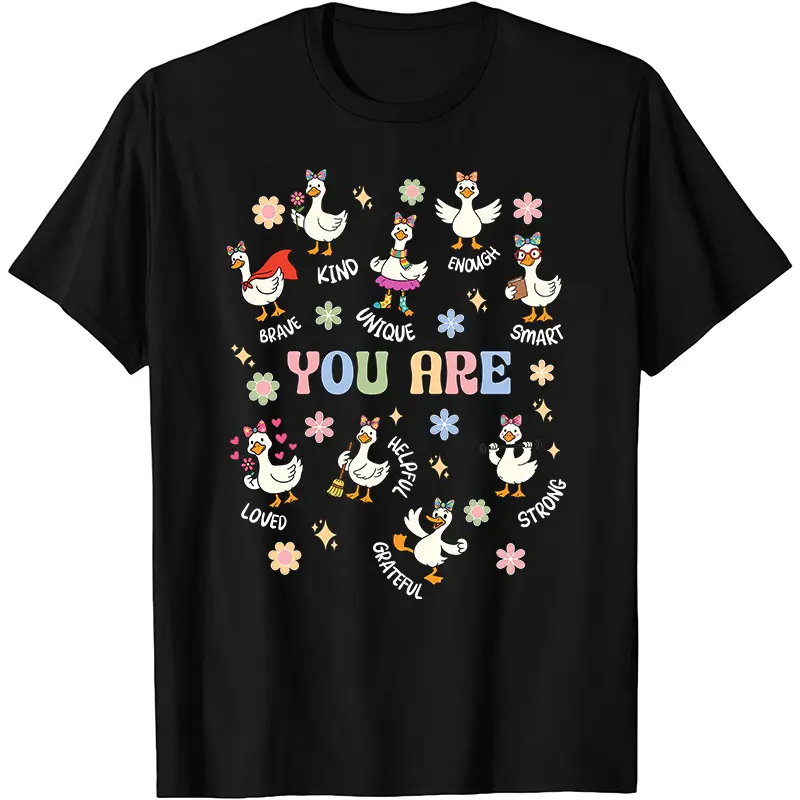 Unisex Motivational T-Shirt featuring a "You Are Kind" Duck Graphic, Soft 180g Cotton Round Neck Short Sleeve Top, Shortsleeve, Tshirt, Streetwear, Casual Wear, Premium Cotton, Positive Print, True Size Fit, Affirmative Ducks, 2Xl, 3Xl, S, Duck Graphics