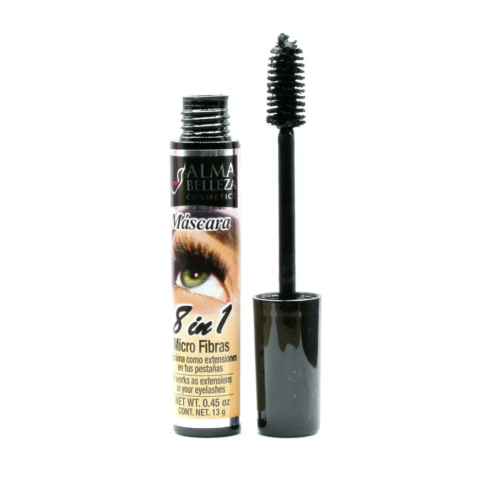 Alma Belleza 8-in-1 Lengthening Microfiber Mascara - 13g Cosmetic, Water Resistant, Beeswax & Lanolin Blend, Smooth Application, Brightening Lash Enhancement, Single Makeup Item, Mascara Lashes, Beauty Mascara
