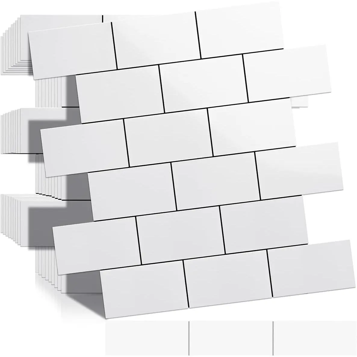 10-Sheet Polished White Thick PVC Peel and Stick Backsplash, Ceramic Look Subway Tile White Kitchen Peel and Stick Wall Tiles