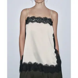 Women Lace Camisole Sleeveless Black Lace Trim Scalloped EdgeFit Summer Tank Top Casual Going Out Tops for Women