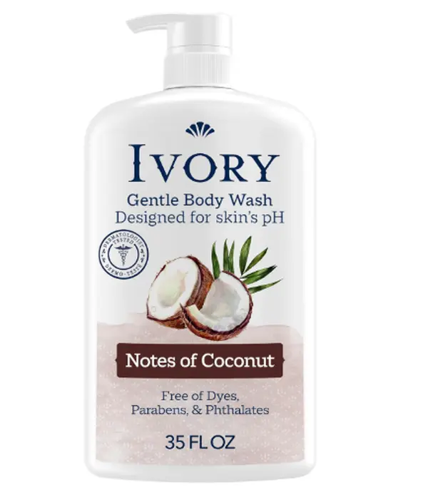 Ivory Body Wash Designed for the Whole Family, Coconut Scent, 35 oz | Plant Based Cleaning Power, Gentle Formula, Free of Dyes Heavy Perfumes Parabens & Phthalates, Designed for Skin's pH
