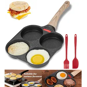 Nonstick 4-Hole Egg Frying Pan with Dual-Use Glass Lid, Temperature Detection Strip, Ergonomic Handle, Compatible with All Stoves, Ideal for Quick Breakfast Eggs Omelets Burgers