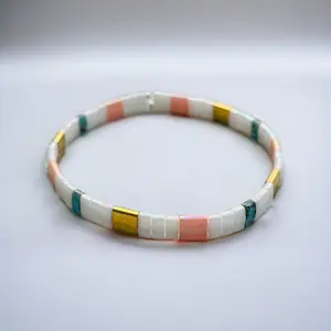Handmade Glass Tila Bead Bracelet - Stretchable Perfect for Teens and Adults