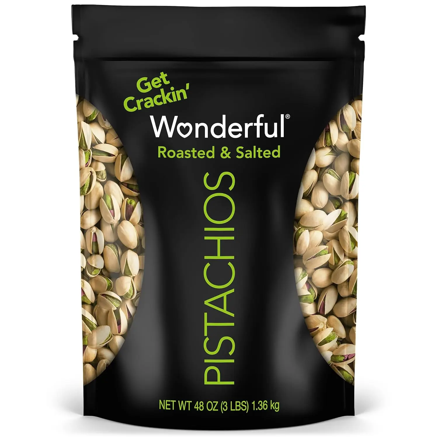 In-Shell Wonderful Pistachios, Roasted & Salted Nuts, 48 oz Resealable Bulk Bag, Protein-Packed Healthy Adult Snack