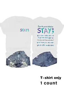 Spring Summer Suicide Prevention Awareness T-Shirt, Fashion Comfort Fitted Casual Tee, Animal Print Short Sleeve, Daily Wear, Trendy Graphic Top