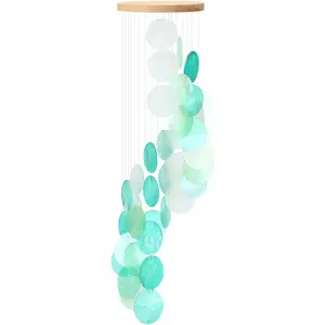 Sea Glass Wind Chimes for Outside Seashell Windchime 28 Inch Capiz Shell Wind Chime Xmas Gifts Outdoor Garden for Wind Chimes Lovers Beach Home Housewarming Hanging Decoration