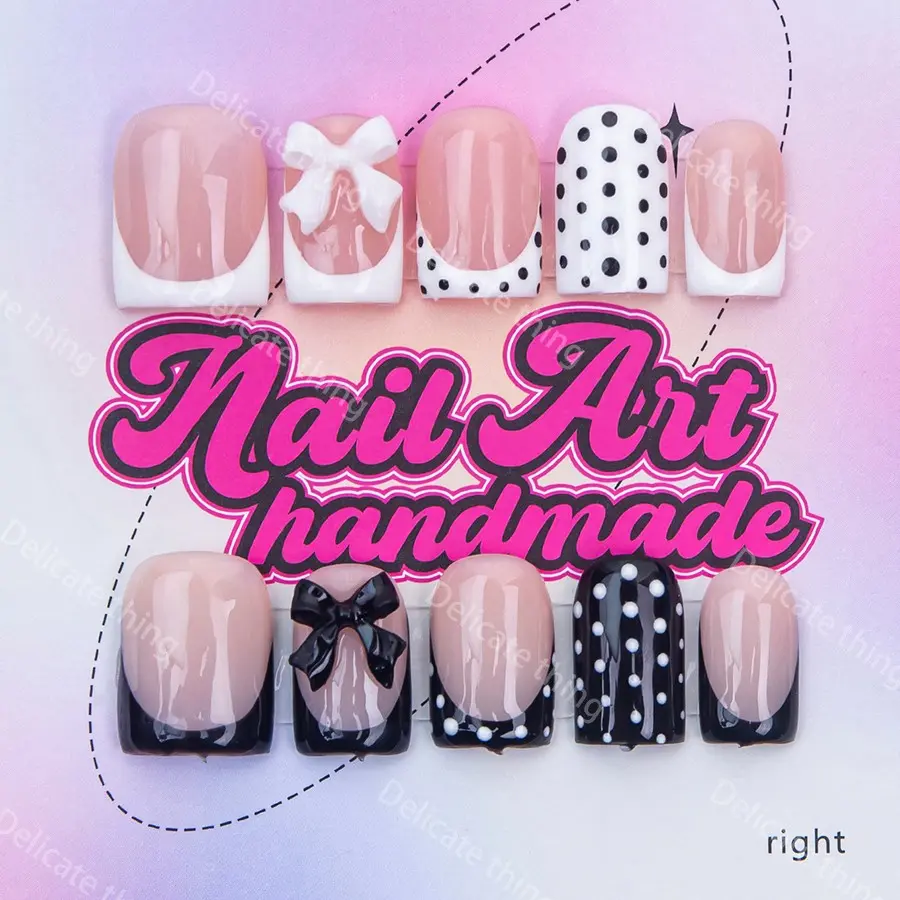 Delicatething Y2K Style Nail Set, Nail Art Design Handmade Square Duckbill Nails, Includes Jelly Glue, Crystal Stick, File, Perfect Gift for Women, Nail Art Supplies