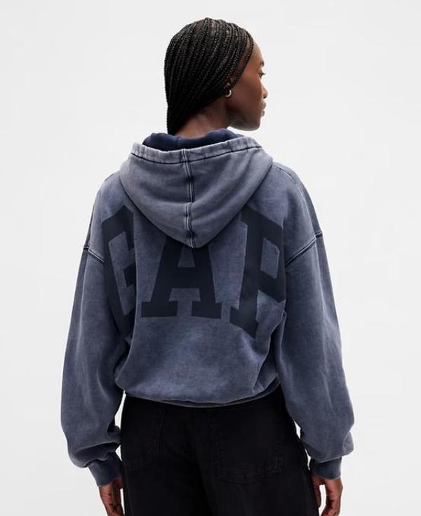 GAP VintageSoft Crop Logo Hoodie - Soft Cotton Blend Fleece, Long Sleeves, Banded Cuffs, Neon Pink Style, Medium Size