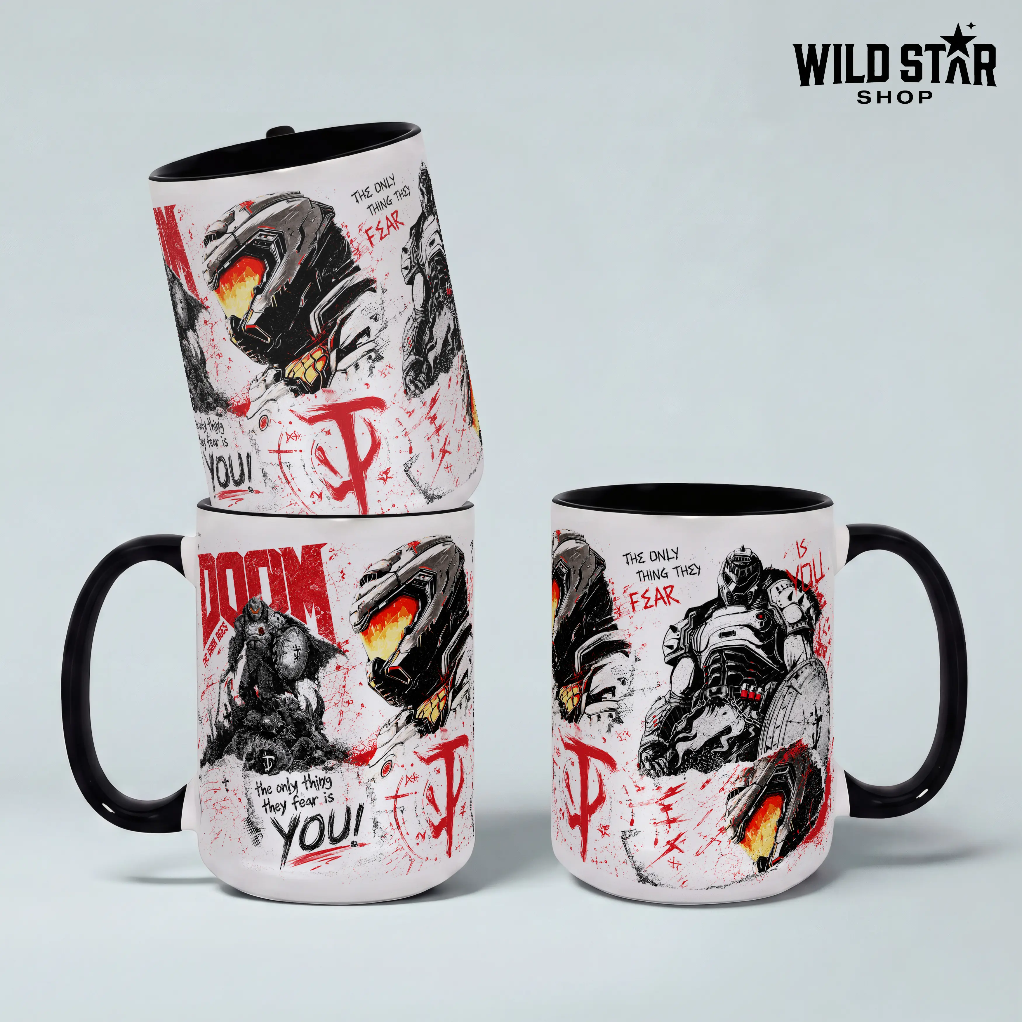 Doom Slayer Mug – The Only Thing They Fear Is You Gaming Coffee Cup, 15oz Black Handle Ceramic Mug, Gamer Gift