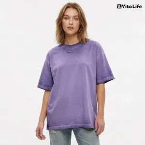 Yito Unisex Heavyweight Dirty Wash Cotton Basic T-Shirt Short Sleeve Tee - Soft Washed Material, Trendy Gradient Design, High-Quality Durability, Perfect for Everyday Wear - Clothes, Fashion