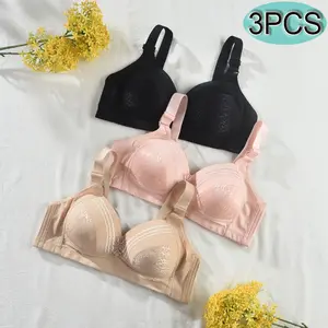 3Pcs Thin-Cup Back-Beautiful Underwear Comfortable And Adjustable Breathable Sweat-Absorbent Bra wireless bra Seamless underwear set Soft Womenswear