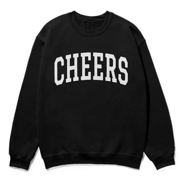 Unisex Fit Cheers Crewneck Sweatshirt - Menswear, Cotton Blend Collegiate Graphic Print Pullover, Soft Casual Long Sleeve Top for All Seasons with Preppy Look, Crew Neck