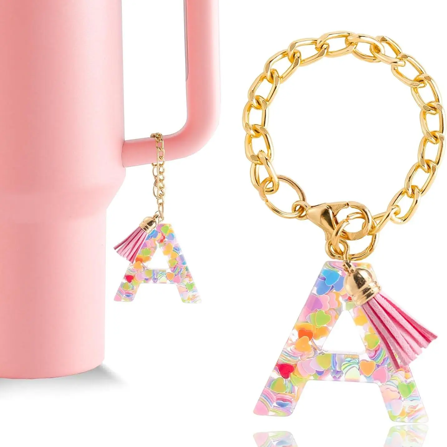 Letter Charm Accessories for Stanley Cup, Cute Initial Keychain Handle Charm for Stanley Tumbler, Drinkware Accessories, Gift for Women Girls [without