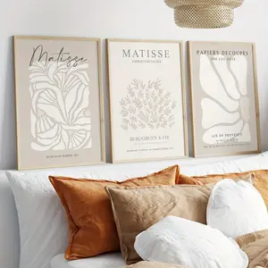Set of 3 Bohemian Neutral Beige Botanical Canvas Wall Art Print, Grey Beige Print, Minimalist Poster, Floral Wall Art, Artwork Gift for Bedroom Living Room Hallway, Wall Art, Wall Decor, Summer Decor, Summervibes Artistic Print, Room Decor, Unframed