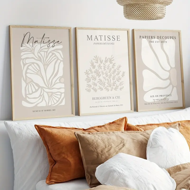 Set of 3 Bohemian Beige Botanical Canvas Wall Art Print, Grey Beige Print, Minimalist Poster, Floral Boho Print, Floral Wall Art, Artwork Gift for Bedroom Living Room Hallway, Wall Art, Wall Decor, Living Room Decorations, Summer Decor, Unframed