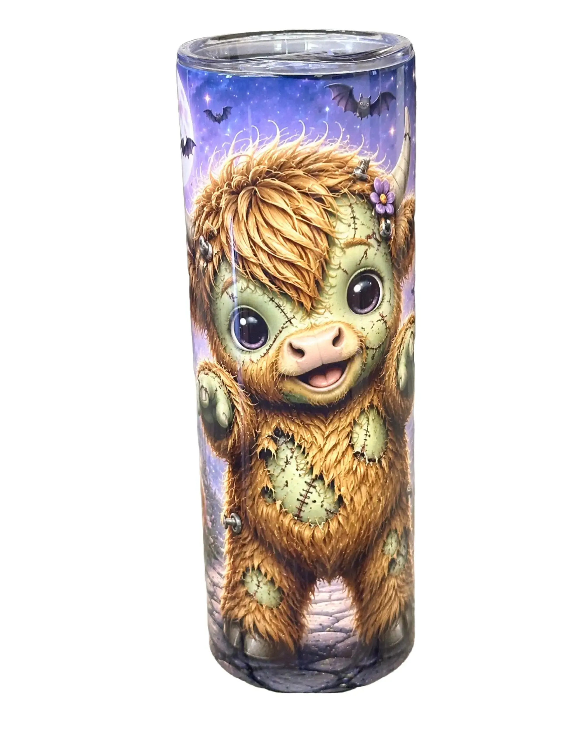 Zombie Highland Cow - 20oz oz 20 oz. 20oz. Skinny Sublimation Tumbler - Amy's Tumbler Junkies - Your Favorite Tumbler Shop!