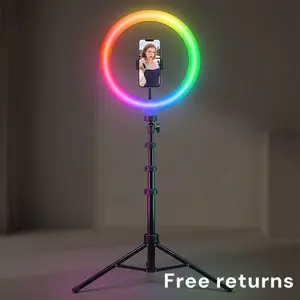12 Inch Adjustable LED Ring Light with 1.6M Extendable Tripod and Phone Clip - RGB Color Changing, Dimmable Brightness for Content Creation, Vlogging, TikTok Videos - Compatible with Smartphones and Cameras#Easter Gift#SummerVibes