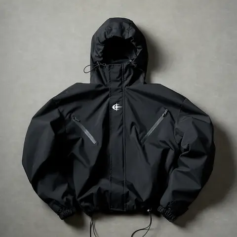 Men's Minimalist Stylish Cropped Solid-Color Embroidered Short Hooded Weather-Resistant Polyester Technical Coat - Adventure Men's Lightweight Jackets, Weather Resistant Jackets & Coats with Cargo Pocket, Drawstring Hem for Outdoor Hiking, Daily Commuting