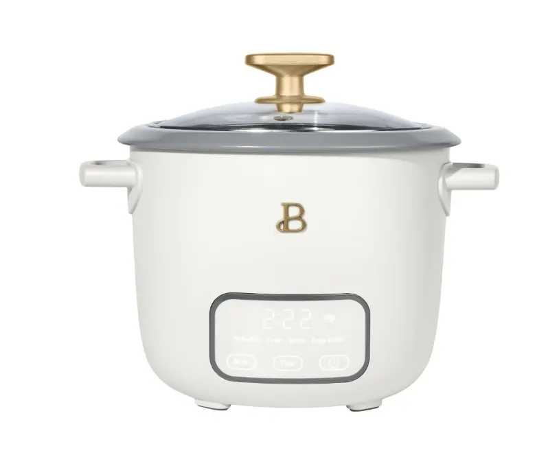 Beautiful 6-Cup Cooked, 3-Cup Uncooked Digital Electric Rice and Grain Cooker with Glass Lid and EverGood Ceramic Nonstick Coating, White Icing by Drew Barrymore
