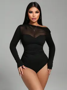 Elegant Long Sleeve Dress, Asymmetrical, Mesh, Slim Fit Design, Perfect for Casual & Formal Occasions, Stylish Women's Clothing, Ideal Gift Choice