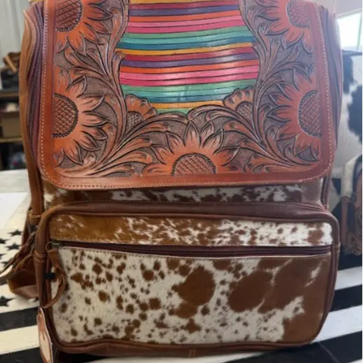 Tooled leather & cowhide- colorful sunflower