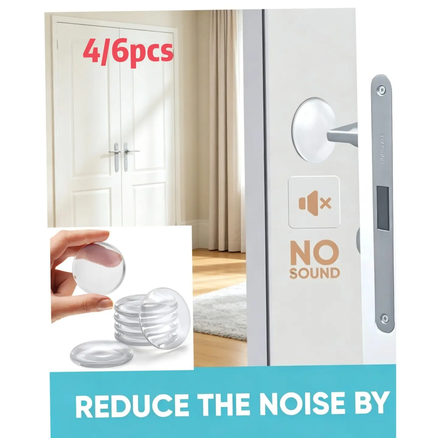 4/6-piece transparent silicone door stopper, hole-free wall protector, self-adhesive door handle buffer pad, silent shock-absorbing anti-collision pad, suitable for home, refrigerator, bathroom and cupboard door, Cabinet Door Bumpers