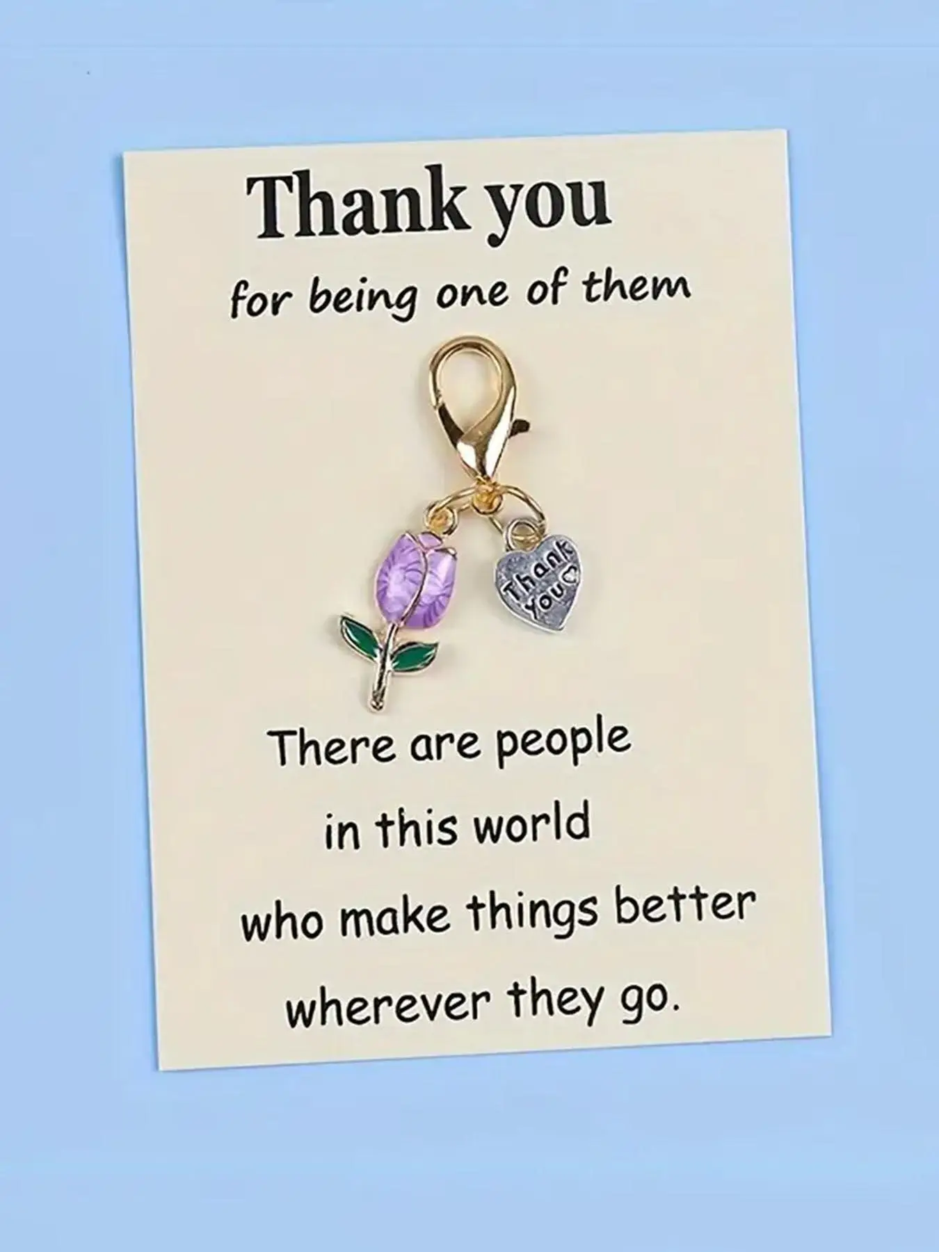 3pcs Tulip Flower Charm Keychain With Thank You Card, Zinc Alloy Cute Keychain, Keychain Pendant, Suitable For Best Friends, Thoughtful Gifts For Birthdays, Christmas And Special Occasions, Can Be Used As Bag, Mobile Phone Charms