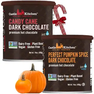 Castle Kitchen Christmas Candy Cane & Pumpkin Hot Chocolate Combo (Holiday Bundle, 1 of Each) - Festive, Holiday-Ready Hot Cocoa Mix, Dairy Free, Vegan Made With Decadent Dark Chocolate