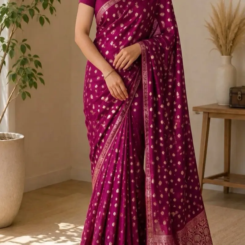 Dotted Saree in Vibrant Pink Color with Intricate Patterns and Elegant Design